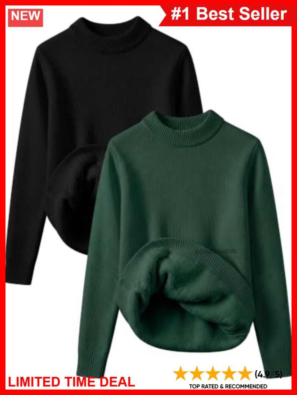 2 Pack Fleece Sherpa Lined Mock Neck Pullover Sweaters Slim Fit Winter
